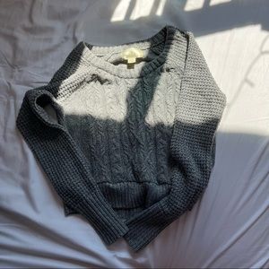 cropped grey cable knit sweater